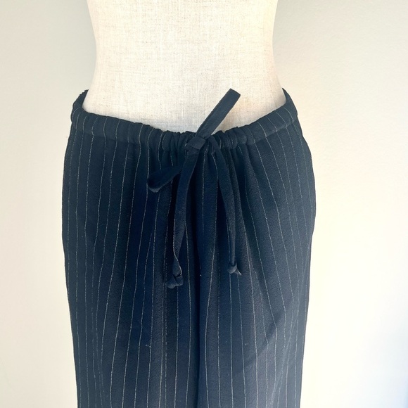 Vintage Saks Fifth Avenue wool drawstring black pinstripe wide leg trousers - Picture 3 of 7